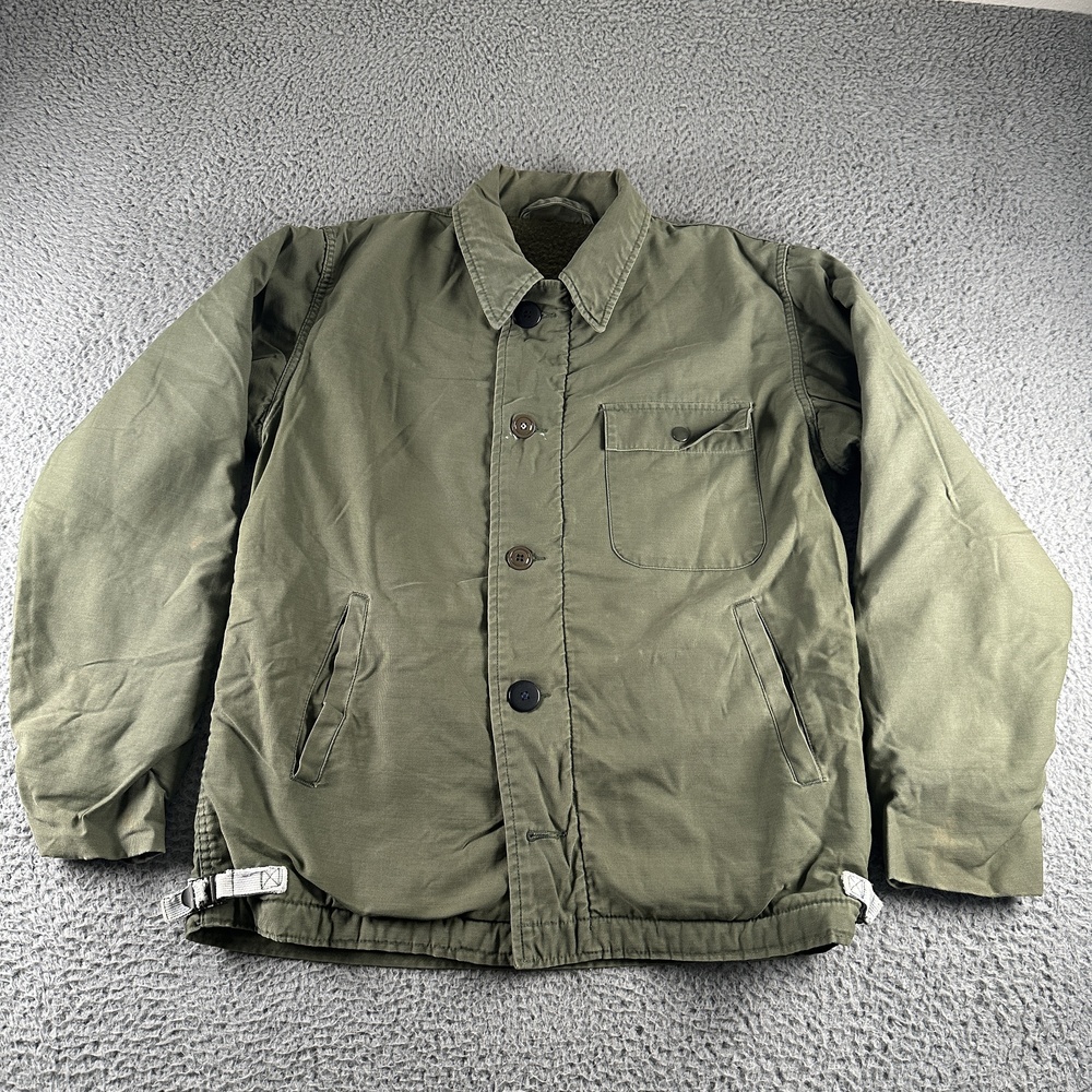 Vintage USN A-2 Cold Weather Permeable Deck Jacket OD Size Medium Green 80s